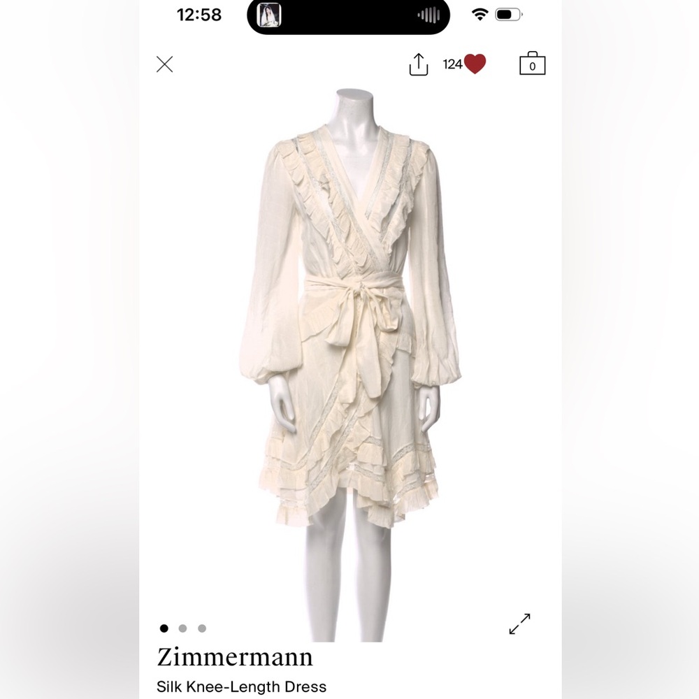 Zimmermann Cream Long Sleeve Wrap Dress